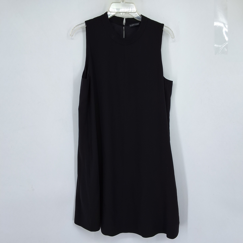 Eileen Fisher Medium Black Minimal Crewneck Silk Dress